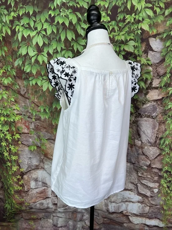 LOFT Black and White Embroidered Pinafore-Style Top, M - Picture 6 of 11